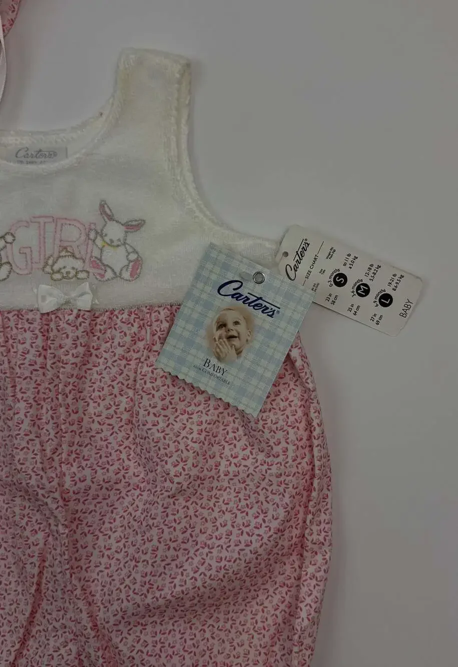 Vintage Carter’s Baby Girl 6-9 Month Bear Bunny Romper Outfit with Bonnet AS IS